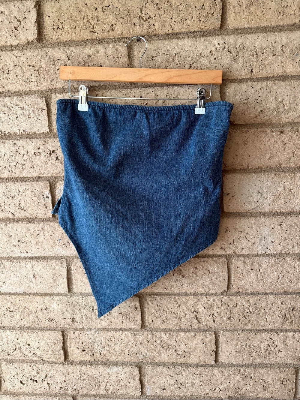 Denim Asymmetrical Strapless Top - Princess Polly